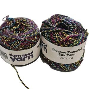 Lot 2 Darn Good Journey Recycled Silk Yarn Balance Rainbow Multi 2 Ply Sport